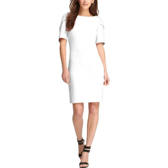 DKNY Dresses & Skirts - DKNY Womens Ivory Cocktail Party Pleated Sheath Dress Imperfections